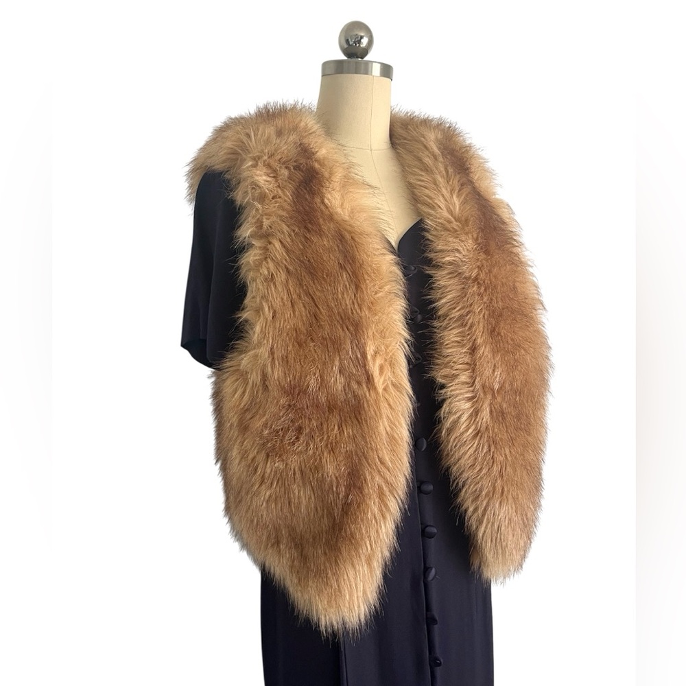 Cognac Faux Fur Vest Glam Statement Layering Piece Luxury Brown Faux Fur Size M